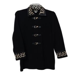 Elizabeth of New York Long Sleeve Sweater Snap Closure Black Animal Print Size L